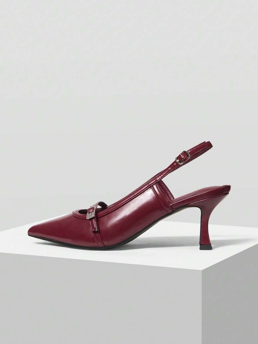 MOTF WOMEN POINTED TOE BUCKLE PUMPS - Burgundy - View 2