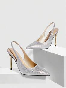 CUCCOO SZL Spring And Autumn New Silver Rhinestone Pointed Gold Plated Heel Fashion Party Sexy Avant-Garde Elegant Ladies High Heel Shoes Spring Shoes - Silver - View 2