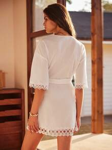 Bohemian Style 100% Cotton Women Robe - White - View 2