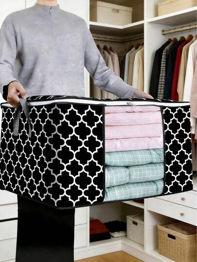 1 pièce Grand sac de rangement pliable avec fenêtre transparente et poignée renforcée pour couvertures, vêtements, literie, édredon. Rangement saisonnier pour armoire. Fermetures éclair robustes, portable, anti-poussière, usage polyvalent, décoration d'intérieur