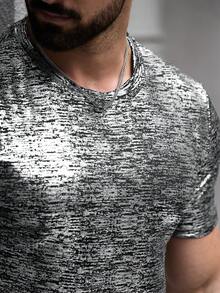 Manfinity Roughcore Men's Shiny Metallic Printed Short Sleeve Shirt, Spring/Summer - Black - View 5