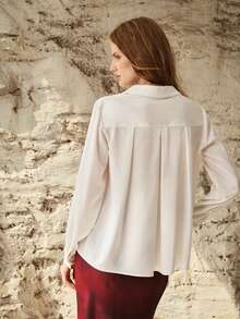 MOTF PREMIUM CAMISA DE MANGA LARGA CON BOTONES DELANTEROS Y DETALLES BORDADOS PARA MUJER - Blanco - Ver 2