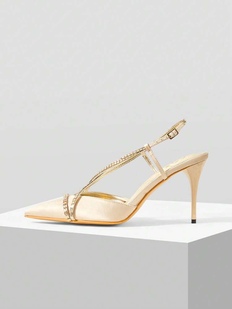 ELEGANT RHINESTONE DECOR POINTED TOE HIGH HEELS SPRING SHOES
