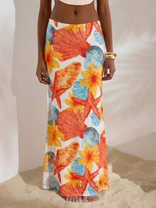 Opulessa 女士针织网眼印花低腰修身鱼尾裙 - 彩色 - 查看 3