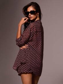 Athîral 女士休闲波点印花衬衫短裤两件套，夏季 - 棕色 - 查看 4