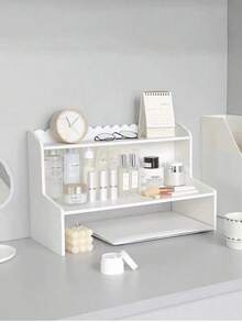这款白色双层增高桌面置物架（1件套）适用于卧室、客厅、书房、办公室和宿舍。它是一款桌面置物架，可用于存放化妆品、香水、珠宝、文具和其他杂物，方便分类和展示。 - 白色 - 查看 1