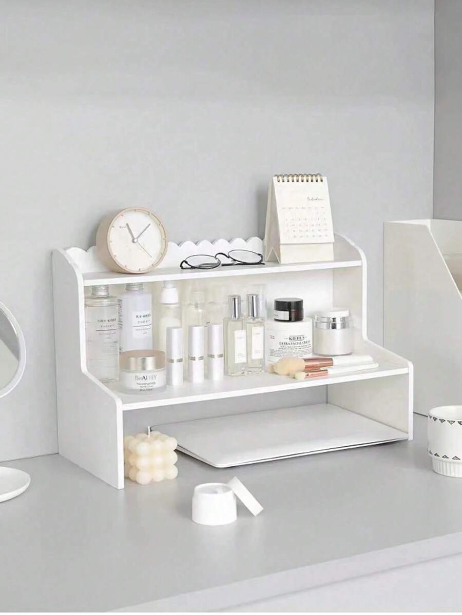 这款白色双层增高桌面置物架（1件套）适用于卧室、客厅、书房、办公室和宿舍。它是一款桌面置物架，可用于存放化妆品、香水、珠宝、文具和其他杂物，方便分类和展示。 - 白色 - 查看 1