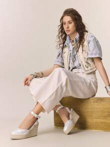 Styleloop 女士坡跟厚底凉鞋，夏季露趾波西米亚风度假凉鞋，编织绳罗马沙滩凉鞋，交叉绑带设计，适合度假季、春夏穿着，波西米亚风和度假风。 - 銀色 - 查看 7
