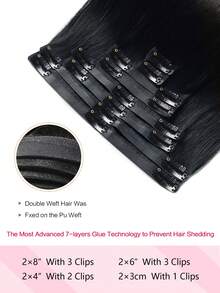 Seamless Clip Ins 18 Inch 8 Pcs 120g Seamless Clip In Hair Extensions Black Clip In Extensions Pu Weft Real Human Hair Clip Ins Silky Straight For Thinning Hair - S1 - View 4