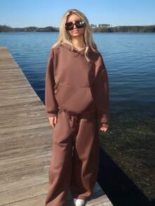 Sydney Algeri 女士秋冬保暖连帽衫和宽松运动裤套装 - 棕色 - 查看 6