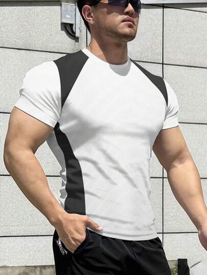 Manfinity 男士撞色圆领短袖休闲百搭T恤
