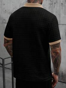 Manfinity CasualCool Polo de manga corta casual con ribete de contraste para hombre, verano - Negro - Ver 2