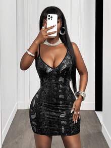 SHEIN BamGlam Đầm hai dây in họa tiết da rắn dành cho nữ - Nhiều màu - Xem 5