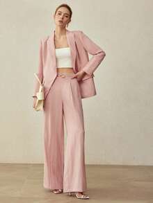 MOTF PREMIUM LINEN MINIMALIST ELEGANT DECORATIVE BUTTON STRAIGHT LEG PANTS, SPRING/SUMMER - Pink - View 2