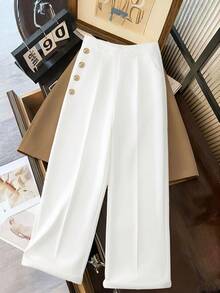 SHEIN Franclia 优雅法式编织，纯白色，单口袋，单扣设计，温柔精致，易于搭配，适合通勤、工作、上学、职场等场合，优雅清新，尽显女性魅力，适合正式和休闲场合，经典百搭的颜色，新款夏季女裤 - 白色 - 查看 1