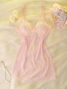 女士蕾丝优雅性感睡裙 - 粉色 - 查看 1