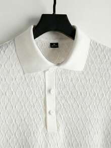 Manfinity CasualCool 白色菱形图案 Polo 衫/男士休闲通勤撞色短袖 Polo 衫/男士纯色 Polo 衫/男士白色短袖 Polo 衫，纹理设计，翻领，舒适贴合，男士纯色休闲百搭通勤短袖 Polo 衫/男士优质纹理白色 Polo 衫 - 休闲商务及高尔夫穿着，透气面料，春夏常规版型 - 黑色 - 查看 4