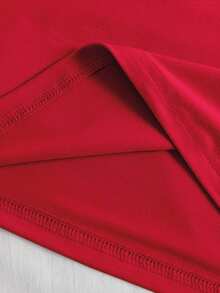 SHEIN Camiseta casual de manga corta con escote redondo, estampado de corazón de rhinestone para mujer, Tops gráficos de verano para mujeres - Rojo - Ver 6