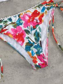 Swim Vcay Women's Solid Color Gathered Triangle Padded Side Tie Bikini Set, Summer Colorful Bikini Set Boho Bikini Bikini Floral - Multicolor - View 4
