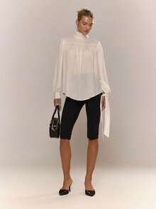 MUSERA Funnel Neck Drapey Woven Blouse Winter Autumn Cosy Cute Casual Night Out Date Night New Year Party - Cream - View 3