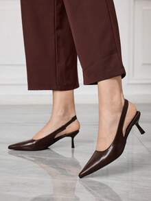 Sleekvia Tacones de aguja de tacón de gatito para mujer, zapatos de trabajo de piel sintética con correa de hebilla, marrón café - Marrón - Ver 8