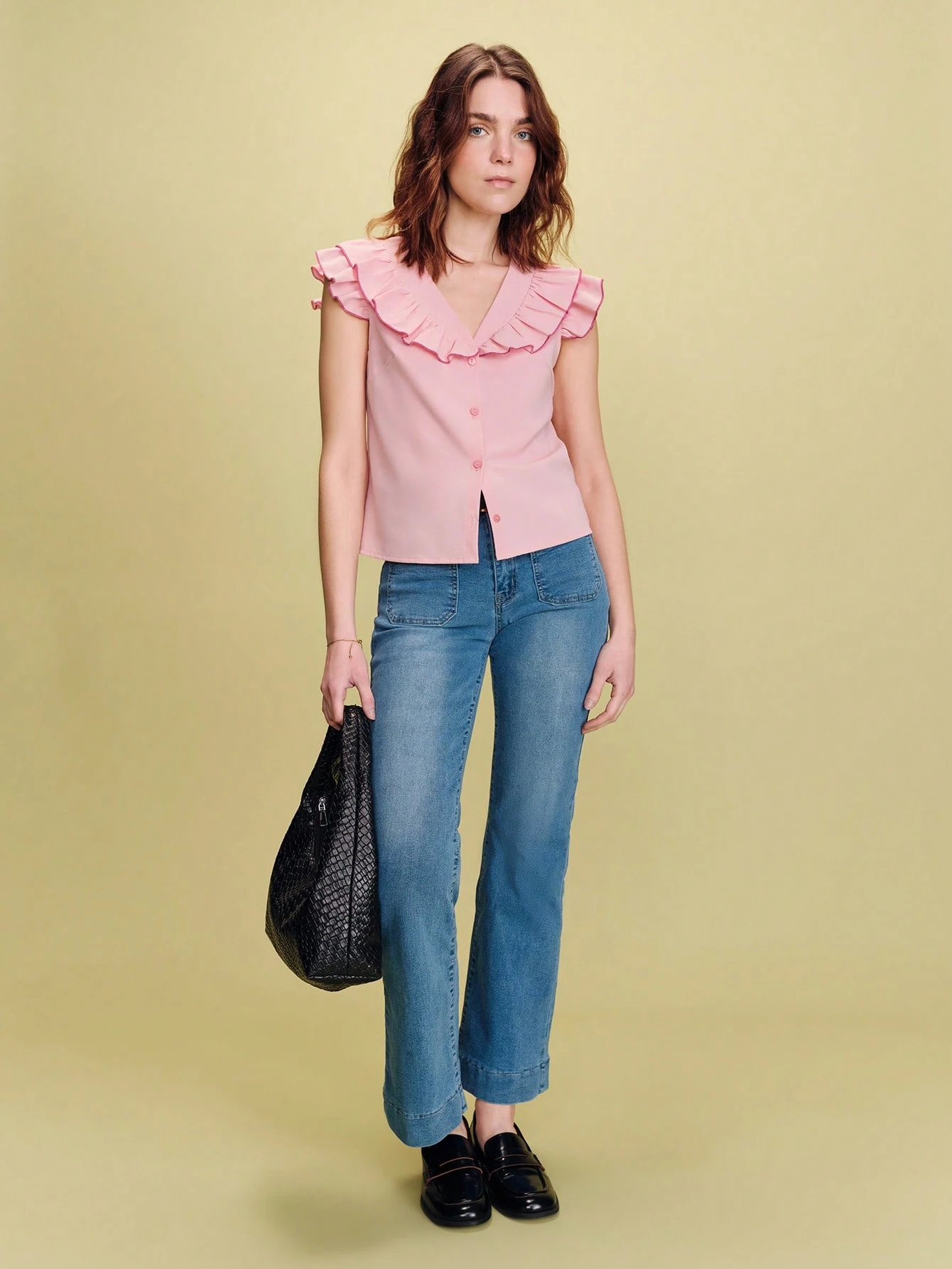 Pink Top With Ruffles And Fuchsia Piping, Cute Style Spring Summer French Style Parisian Style Elegant Top Going Out Top