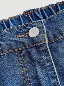 SHEIN MOD Plus Size Solid Color Pocket Fold Pleated Denim Mini Skirt,Fall,Office Gothic Alternative Skirt, Casual,Classy - Dark Wash - View 3