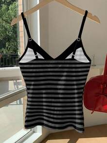 Comfortcana 女士黑灰条纹撞色系带吊带背心 – 可爱Y2K复古西部风节日软妹清新夏日瑜伽运动甜美约会休闲居家上学春夏度假 - 彩色 - 查看 2