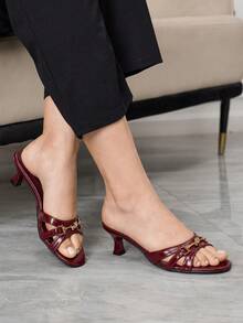 Sleekvia Summer New Belt Wear High-Heeled Women's Slippers - Deep burgundy - View 9