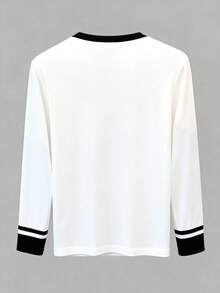 Resyla 女士休闲宽松圆领长袖T恤，饰有骑士刺绣 - 彩色 - 查看 2