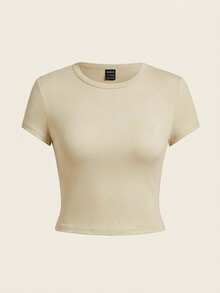 SHEIN Tall CURVE Conjunto de 4 piezas talla grande, camiseta ajustada de manga corta y cuello redondo en unicolor, adecuada para el verano - Multicolor - View 5
