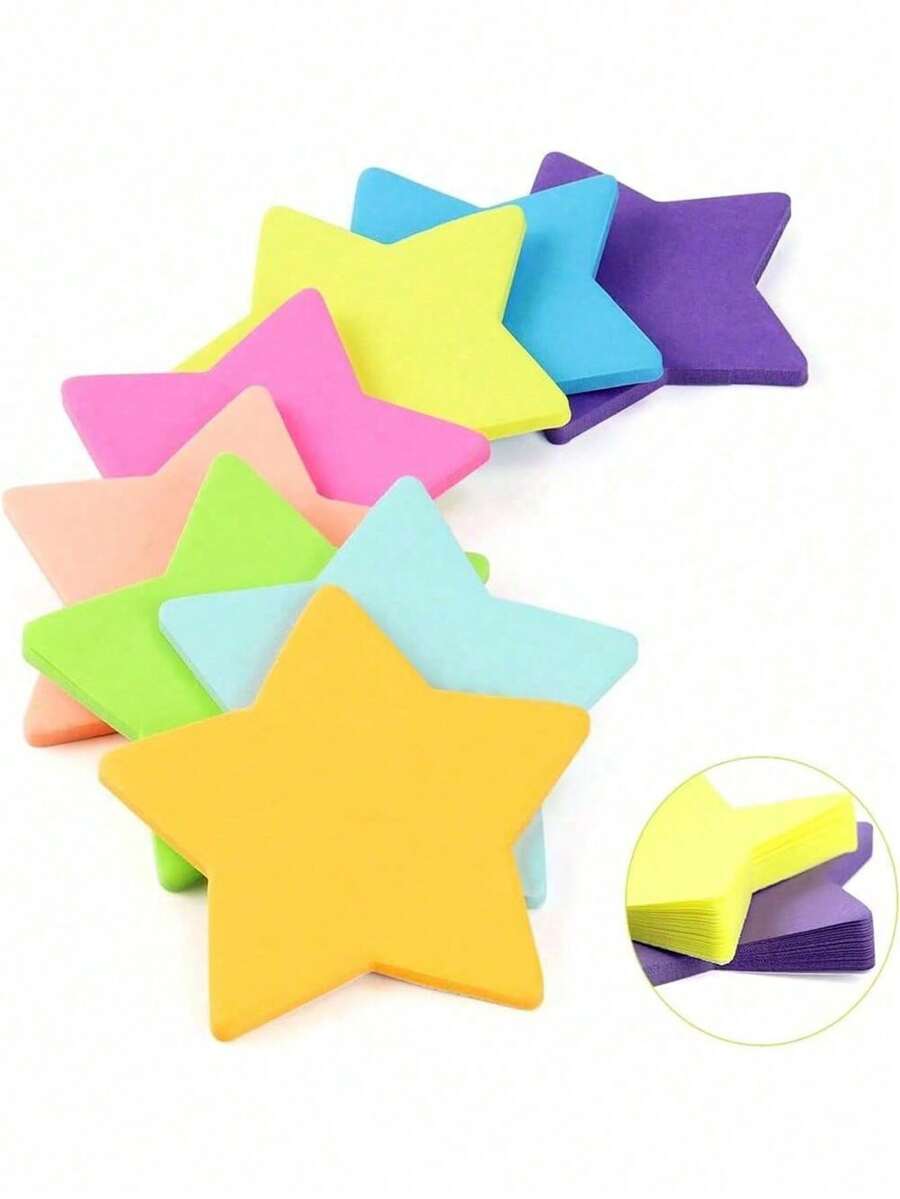 8 paquetes de notas adhesivas con forma de estrella, 8 colores brillantes, 30 hojas por bloque, blocs de notas autoadhesivos para uso escolar, oficina y planificador diario - Multicolor - Ver 1