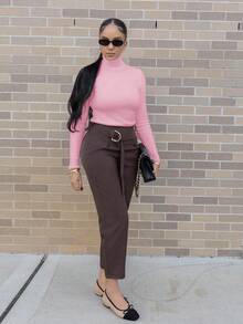 Melissa Matos 高领加厚保暖修身毛衣，保暖贴身打底衫，秋冬季针织套头衫 - 粉色 - 查看 6