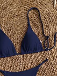 Swim Vcay Bộ bikini hai mảnh gợi cảm màu trơn dành cho nữ, thích hợp mặc đi biển mùa hè. - Màu xanh hải quân - Xem 4