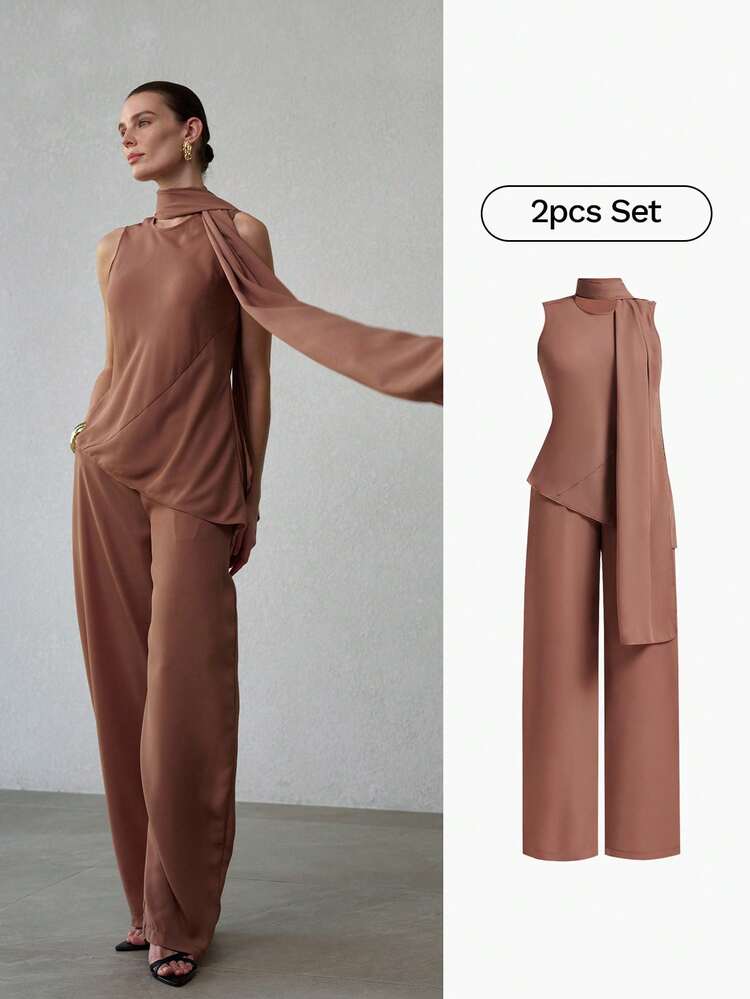 WOMEN'S MINIMALIST TOP & LOOSE PANTS 2 PIECES SET, SPRING/SUMMER