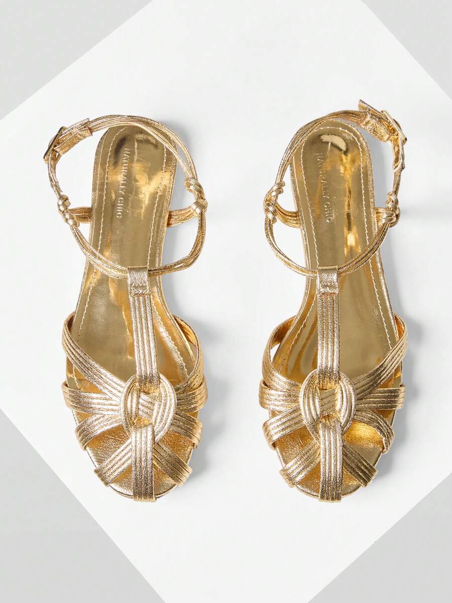 MOTF WOMEN'S GOLDEN SIMPLE FASHION CASUAL DAILY TRAVEL COMMUTER FLAT SANDALS - Gold - View 1