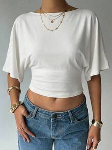 Aloruh Women's Casual Elegant Versatile T-Shirt / White T-Shirt / Loose Top Tight Bottom T-Shirt / Summer Top / Classic T-Shirt - White - View 3