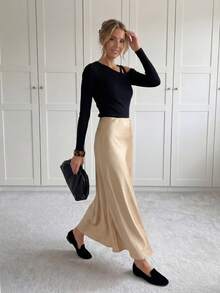 SHEIN LUNE 女士不對稱領口十字綁帶裝飾針織上衣，緊縮袖口，適合休閒舒適，適用於春夏時節 - 黑色 - 查看 3