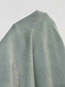 Roveilla Plus Size Women's Spring/Summer French Elegant Luxury Minimalist Design Casual Vacation Workwear Vintage Comfortable Solid Color Linen-Like Fabric Round Neck Waist Cinched Sides Waist Loops Metal Button Flared Hem Sleeveless Maxi Dress Plus Size Sage Dress Dusty Blue Women Dress Sage Dress Plus Size Curve Dresses With Pockets Light Blue Dress Curve - Mint Green - View 9