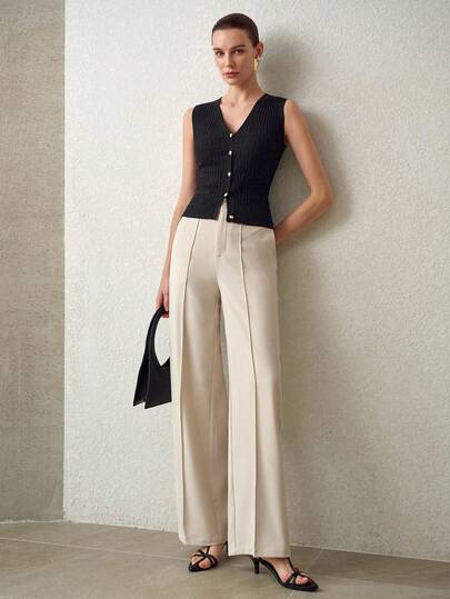 MOTF PREMIUM เสื้อคาร์ดิแกนถักลายร่องติดกระดุมหน้าสำหรับผู้หญิง