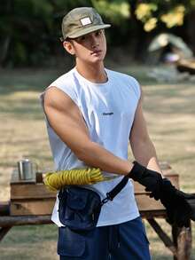 DAZY Men's Letter Print White Round Neck Tank Top, Summer - White - View 5