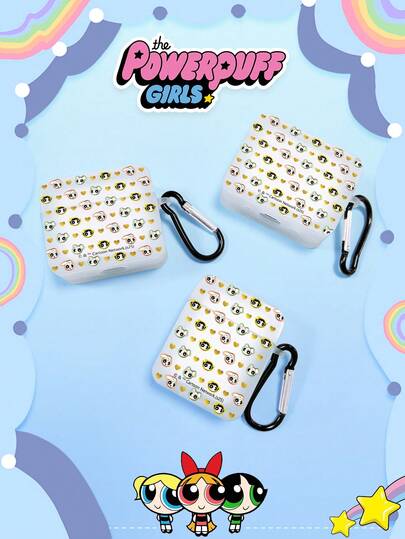 THE POWERPUFF GIRLS X SHEIN The Powerpuff Girls Kawaii Cartoon Co-Branded Headphone Case, Cute Pattern Protective Cover With Carabiner, Shockproof Anti-Scratch Accessory, Fits Wireless Earbuds 1/2/Pro/Pro 2/Pro 3/Pro 4, Fast Shipping