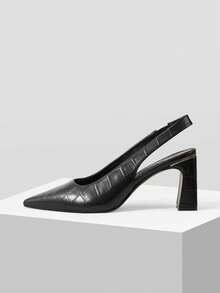 MOTF WOMEN'S EMBOSSED THICK HEEL CLOSED TOE SHOES - Black - View 8