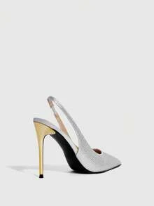 CUCCOO SZL Spring And Autumn New Silver Rhinestone Pointed Gold Plated Heel Fashion Party Sexy Avant-Garde Elegant Ladies High Heel Shoes Spring Shoes - Silver - View 4