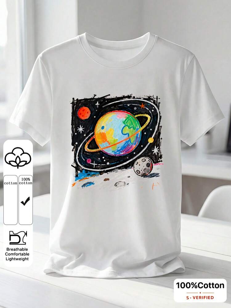 Women's Summer Fashion Vacation Beach Festival Casual Versatile Black Short Sleeve Carnival Pattern T-Shirt