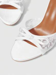 Sleekvia New Fashionable Versatile Rhinestone Bow Strap Stiletto High Heel Sandals For Christmas Summer Shoes - White net - View 6