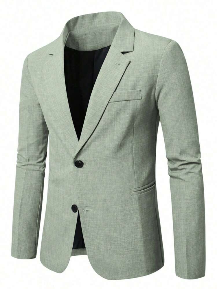 Manfinity Mode Blazer de una sola hilera con bolsillo y estampado espacial para hombres - verde menta - Añade 3