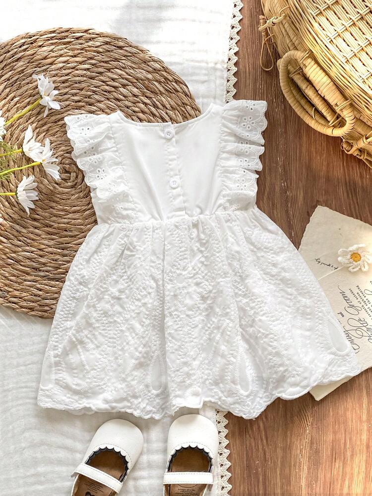 SHEIN Vintaside Kids Soft Jacquard Fabric Round Collar Ruffle Hem