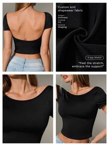 Nuvra 1pc Women's Black Comfortable Fabric Sexy Backless Design T-Shirt - Black - View 3