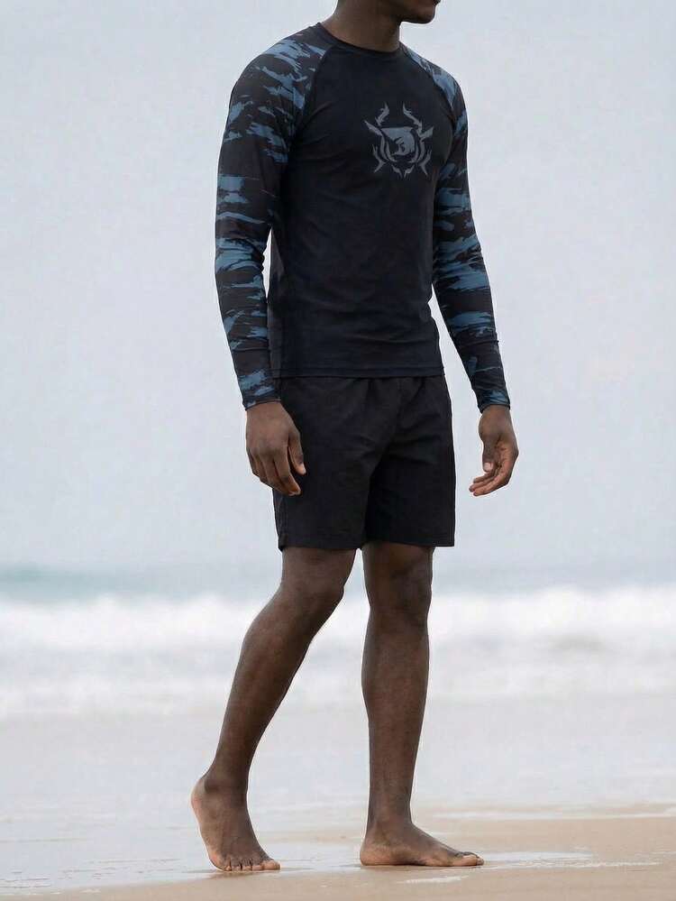 Manfinity VDAYZ 男士圆领插肩袖长袖休闲沙滩泳衣防晒衣套装 - 彩色 - 查看 6